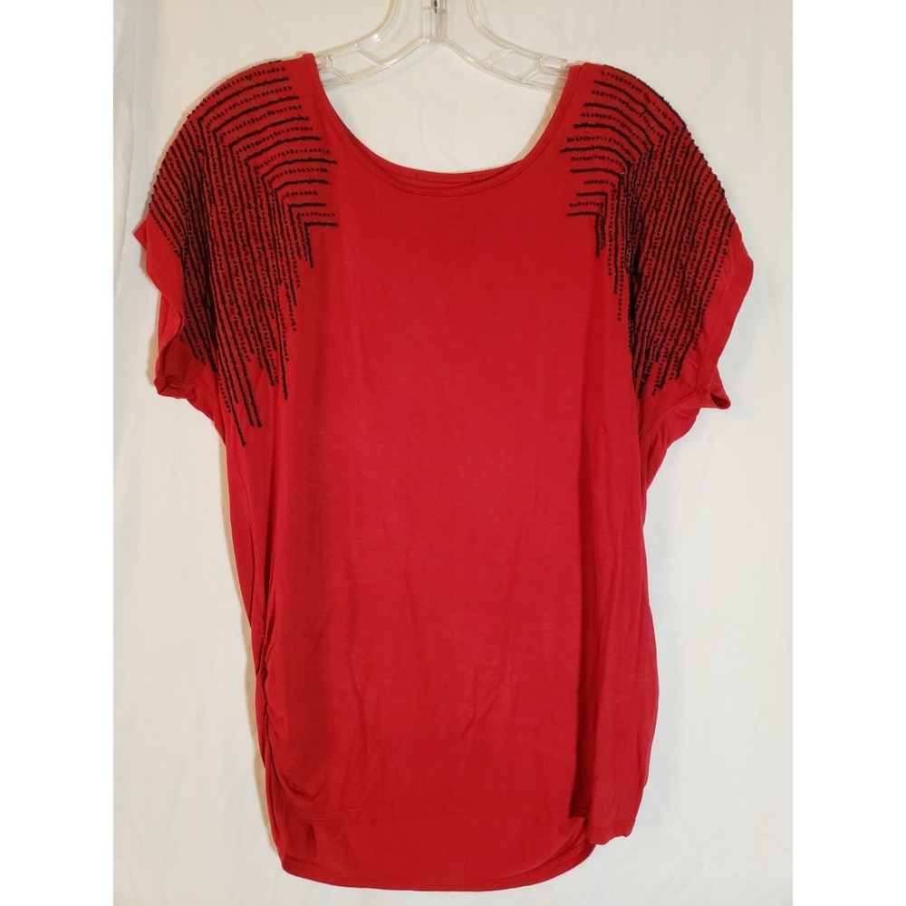 Women's Red Beaded Short Sleeve Top Size L